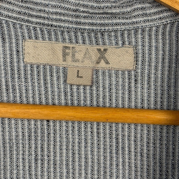 Flax Women V-Neck Collared ButtonDown Linen Top Sz L Blue Lagenlook Coast Beach - Picture 8 of 13